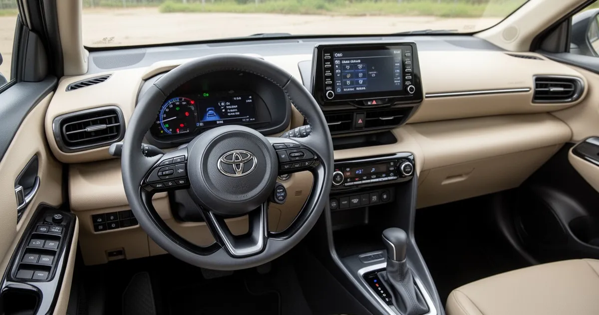 Wnętrze Toyoty Yaris Cross z deską rozdzielczą i ekranem multimedialnym