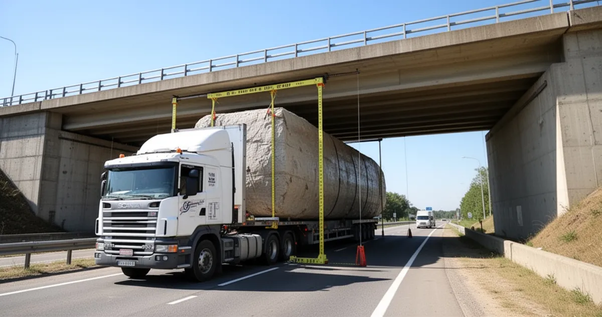 Sprawdzanie prześwitu pod niskim wiaduktem dla ładunku ponadgabarytowego