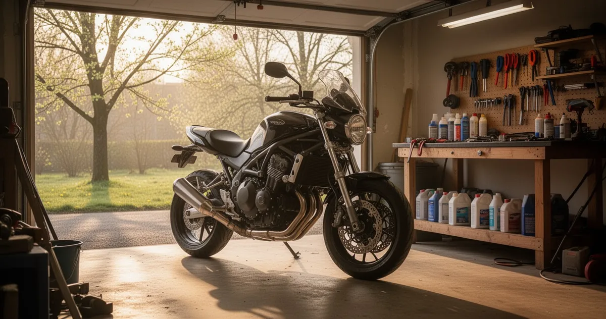 Motocykl w garażu podczas przygotowania do sezonu wiosennego