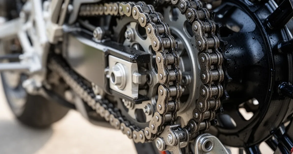 Łańcuch motocyklowy na tylnej zębatce