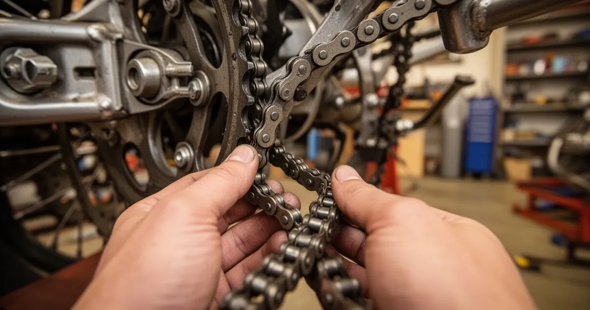 Test zużycia łańcucha motocyklowego na tylnej zębatce