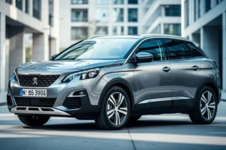 Elegancki Peugeot 3008 II zaparkowany na nowoczesnej ulicy w mieście przy świetle dziennym.