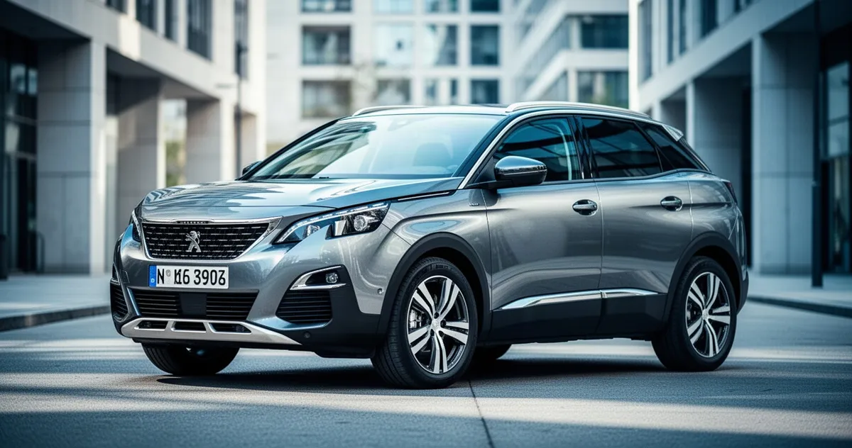Elegancki Peugeot 3008 II zaparkowany na nowoczesnej ulicy w mieście przy świetle dziennym.