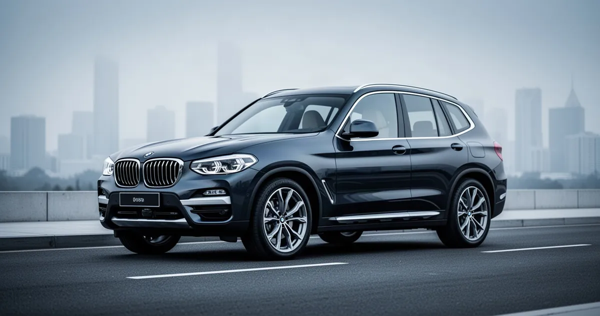 Eleganckie BMW X3 G01 zaparkowane na nowoczesnej drodze asfaltowej w otoczeniu rozmytej miejskiej architektury.