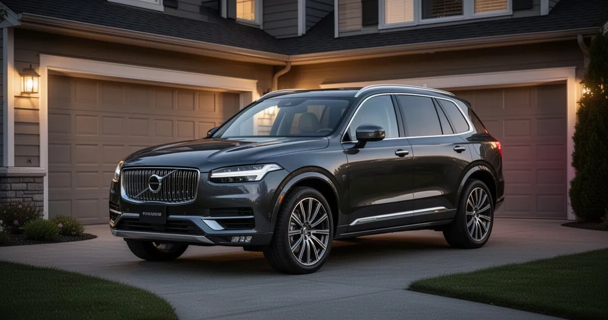 Duży SUV premium zaparkowany przed domem