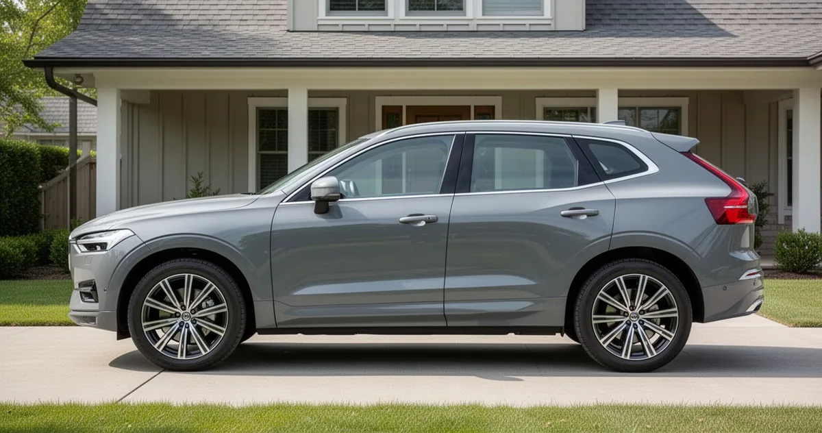 Nowoczesny SUV klasy premium zaparkowany przed domem