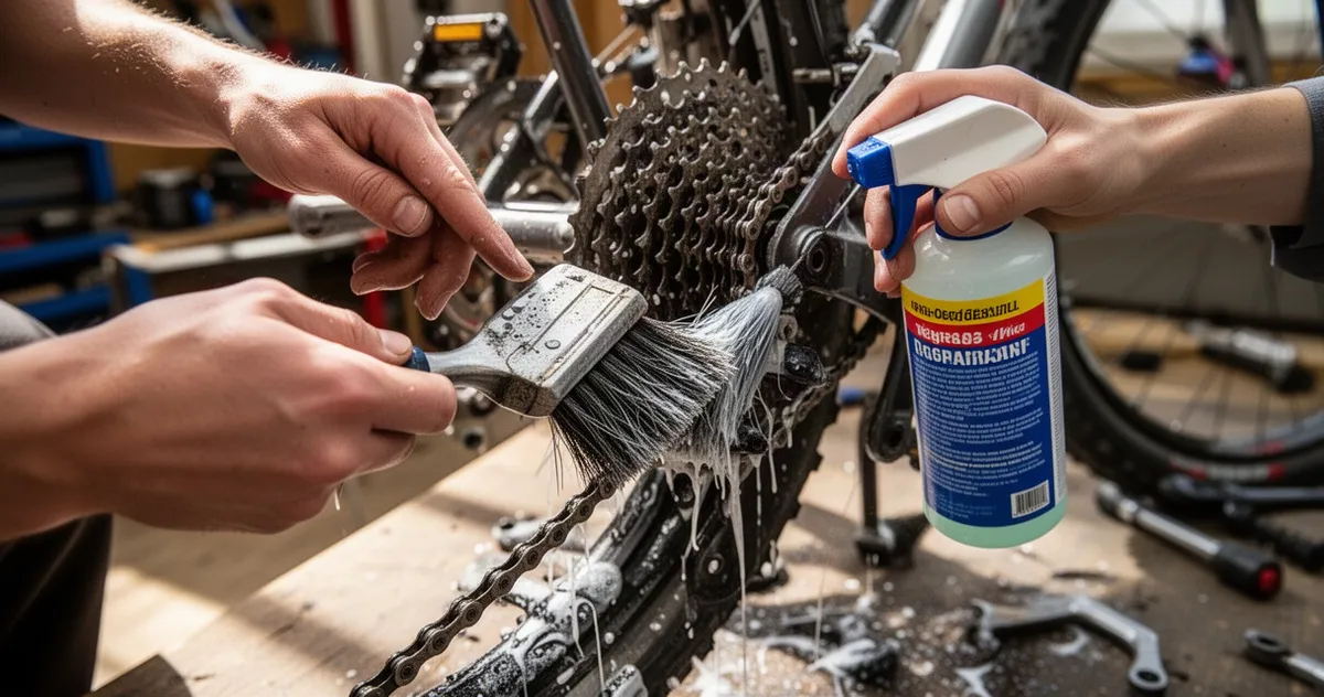 Czyszczenie łańcucha rowerowego szczotką